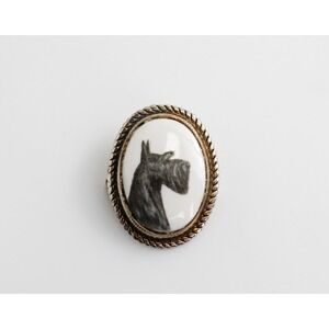 Vintage Scottie Dog Brooch Scottish Terrier Oval Pin